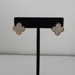 Gold plated Stud Earrings,White Enamel Clo…